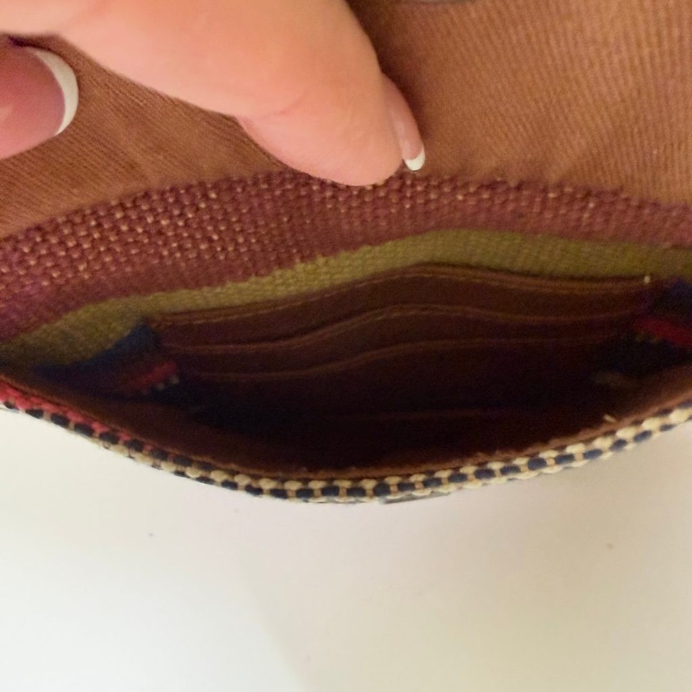 VTG Fossil Crossbody Bag Woven Striped Canvas Brown Leather Boho Key Small Purse - Picture 4 of 8